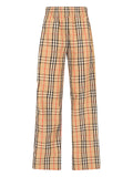 Beige Cotton Sport Pants With Multicolor Check Pattern And Contrast Stripes