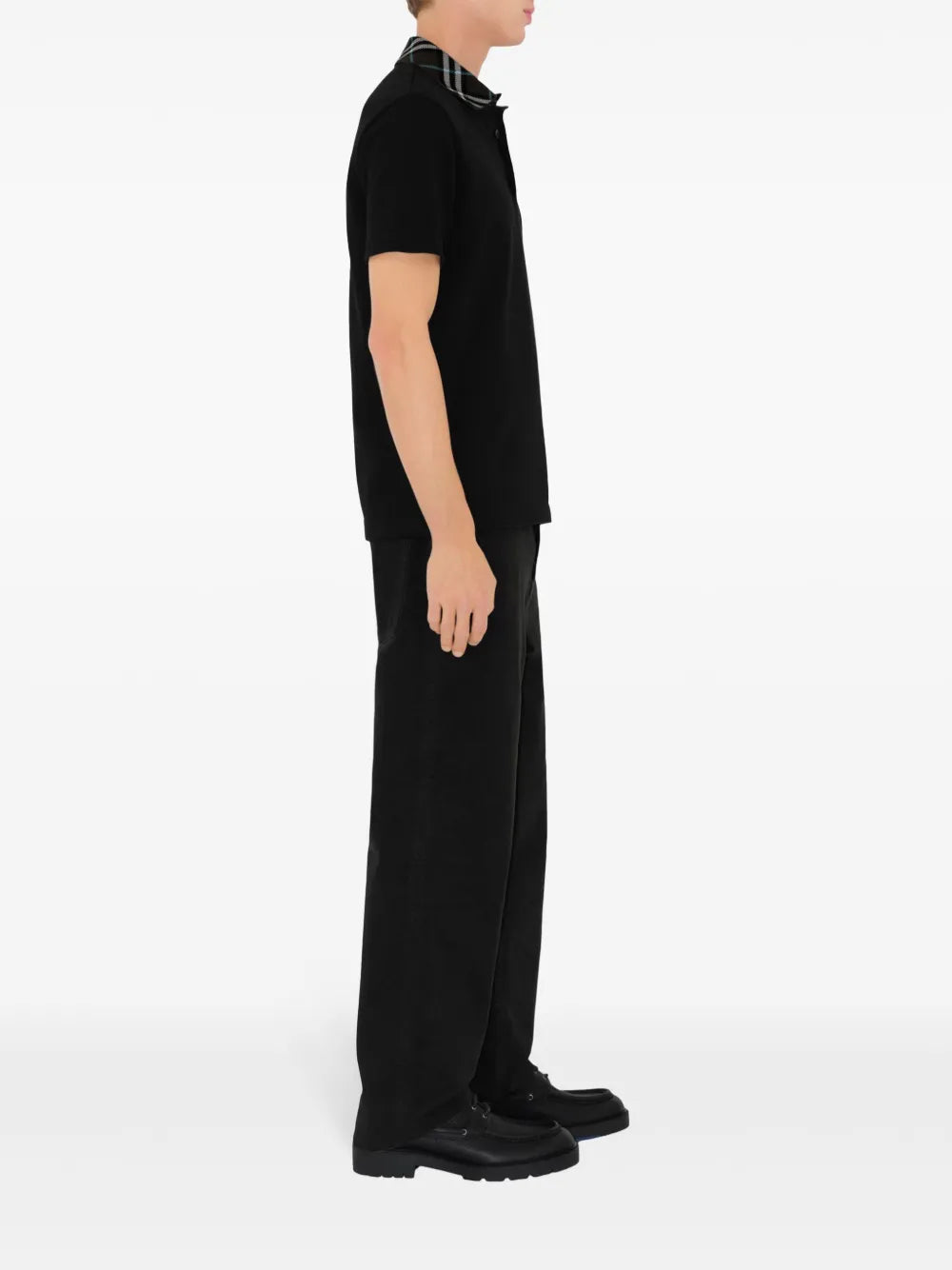 Burberry Checked Collar Polo Shirt Black