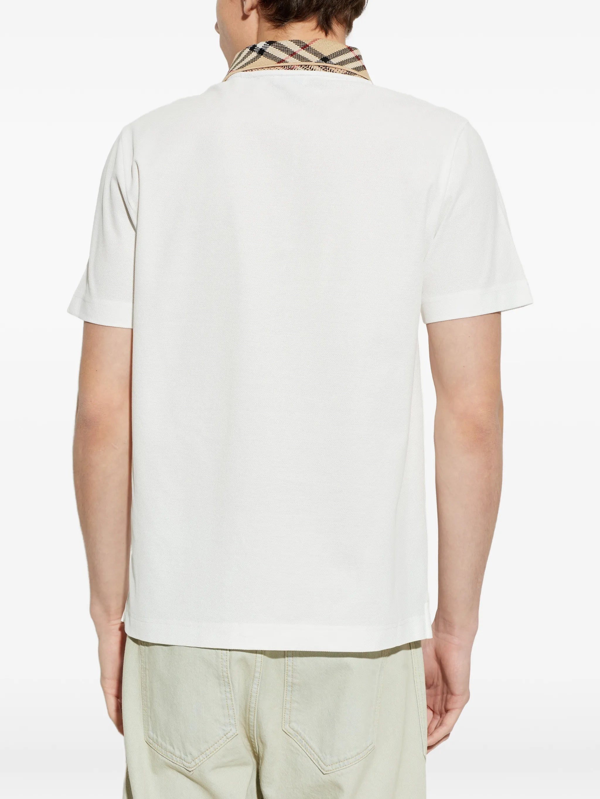 White Evan Cotton Plaid Collar Polo Shirt