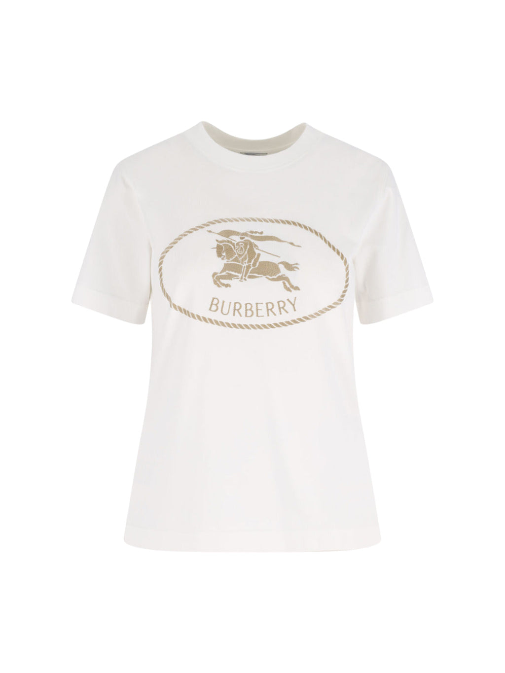 Crew Neck T-Shirt with Oversized Beige Logo