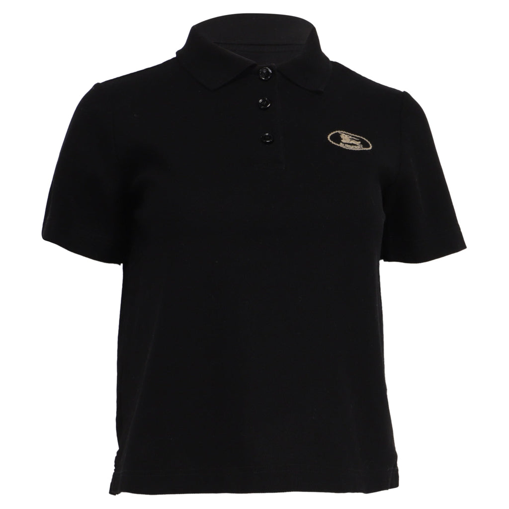 Burberry Logo-Embroidered Polo Shirt in Black Cotton